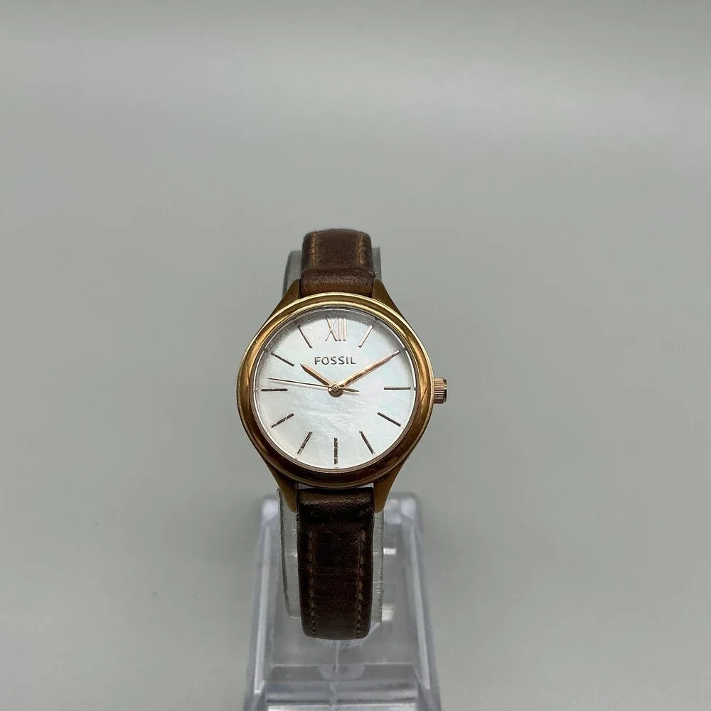 Fossil BQ1374 Womens Watch 26mm MOP Dial Brown Leather Gold Tone New Battery